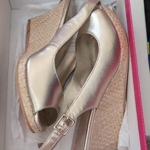 Lilly Pulitzer Metallic Silver Wedge Sandals